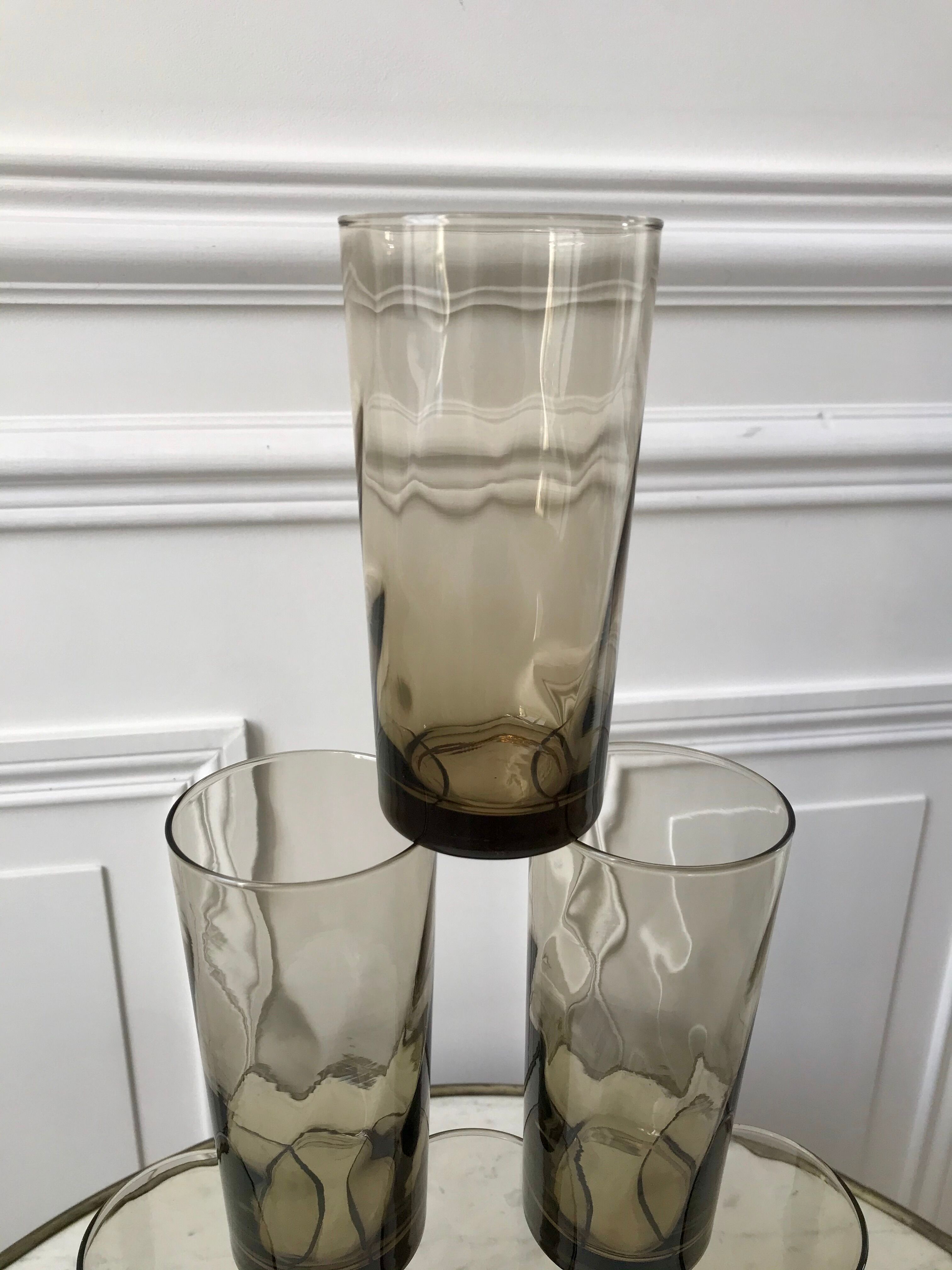 Set of 6 glasses smoked long drink 70s