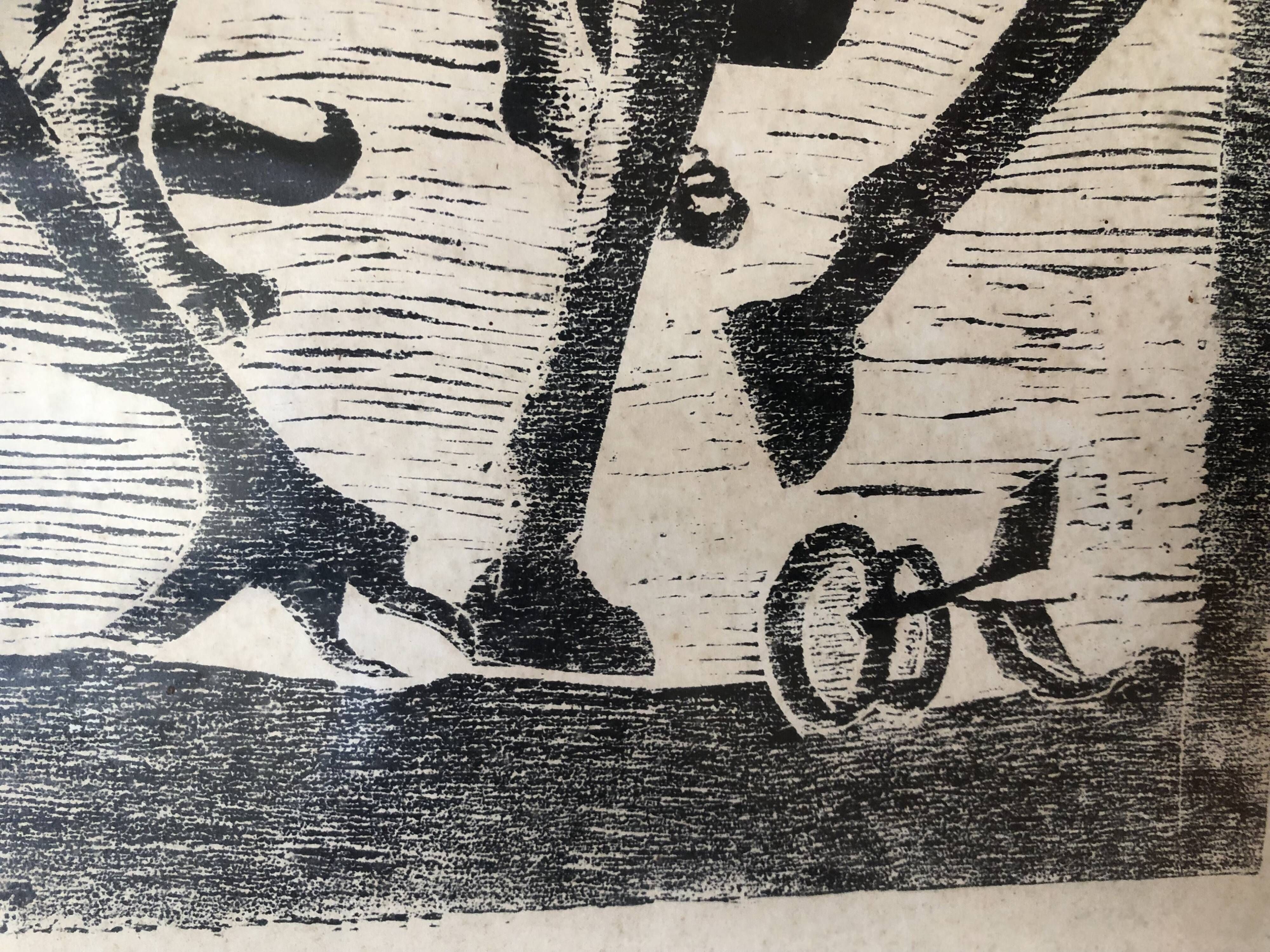 Black lithograph demon on horse carrying a young woman (eve) signed 3ki, surrealism glass frame