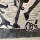 Black lithograph demon on horse carrying a young woman (eve) signed 3ki, surrealism glass frame
