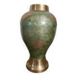 Vase in cloisonné and water green enameled brass