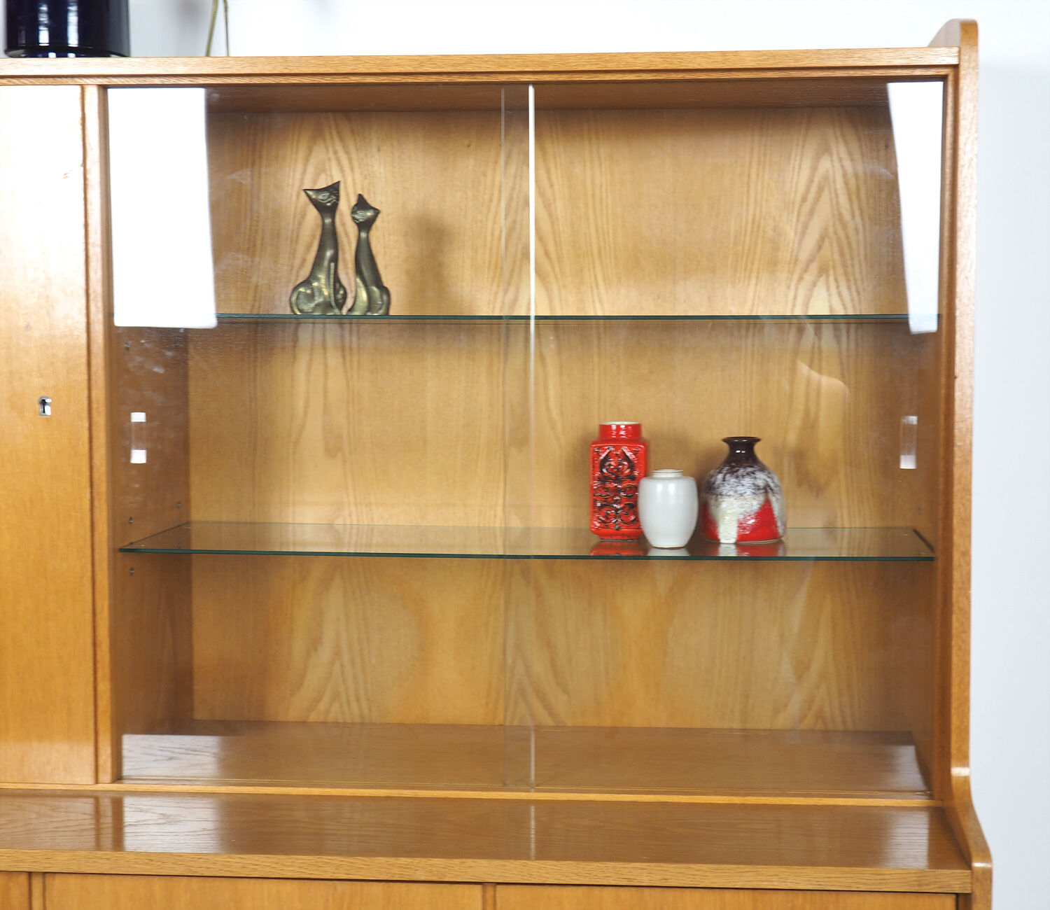 Vintage German Oak Buffet With Showcase, 1960's