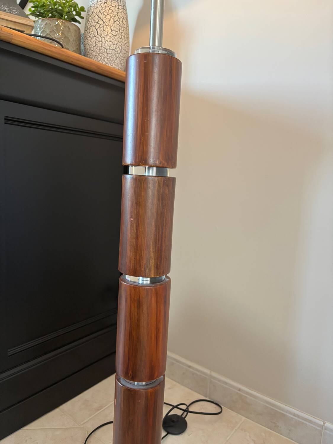 Metal and wood floor lamp