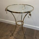 Neoclassical style tripod pedestal table in brass and round glass top in the taste of the House