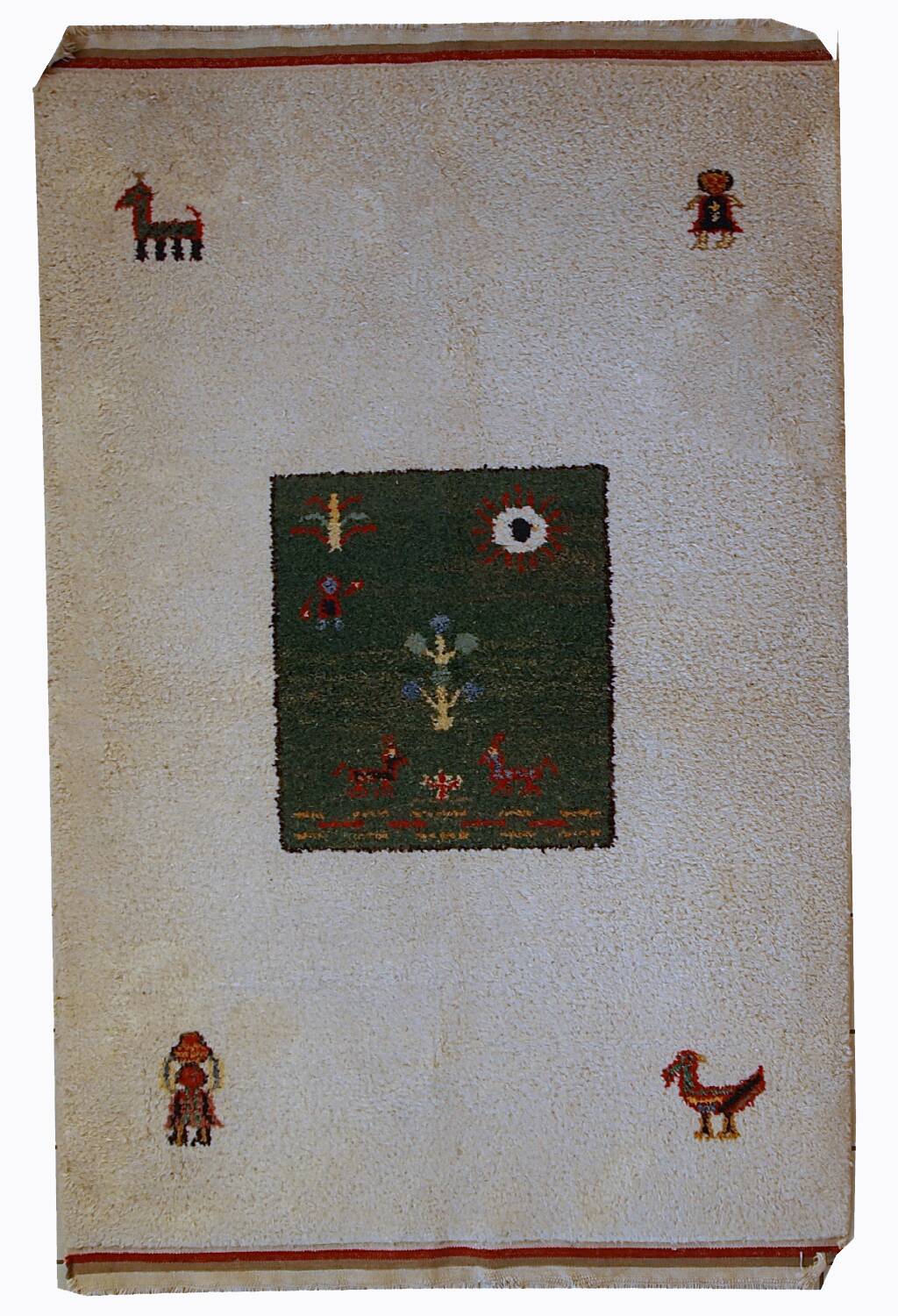 Tapis vintage fait main Gabbeh du Moyen-Orient 140cm x 215cm (1960s)