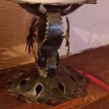 Pair of vintage wrought iron and opaline lamps from the 1960s.