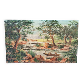 Old painting on canvas signed Bourbon.