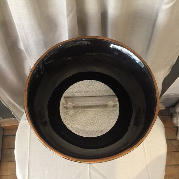 Lampe originale faïence de St Clément art deco noir et dore forme vase cornet