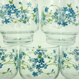 5 water glasses - decoration small blue flowers - Veronica Luminarc Arcoroc - vintage 80s