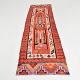 3x10 Kilim Pumpkin Orange Wool Runner Rug, 90x300Cm