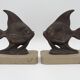 Vintage French Art Deco Fish Book Ends - Marble and Spelter Bookends