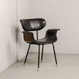 Italian Design Rosewood 'Swan' Side Chair with Black Leatherette Upholstery