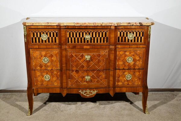 Commode en Bois de Rose et Acajou, style Transition Louis XV / Louis XVI – Fin XIXe