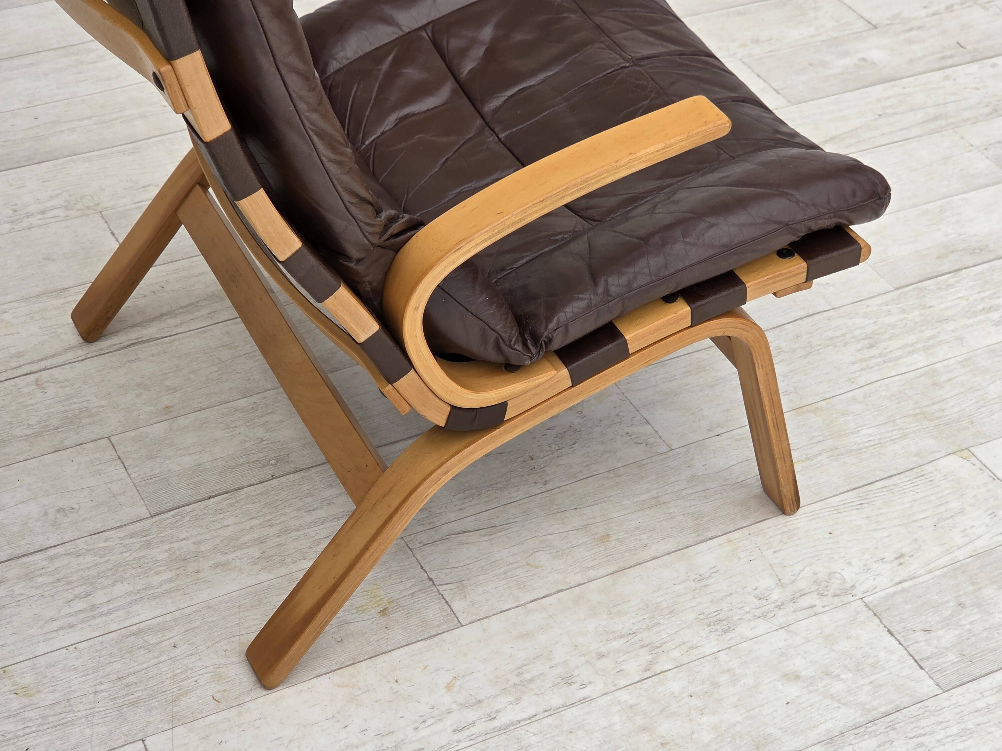 1970s, Danish design by Farstrup, set of 2 armchairs, furniture leather.