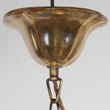 Vintage Murano 5-Arm Ribbed Topaz Glass Chandelier Pendant Lamp