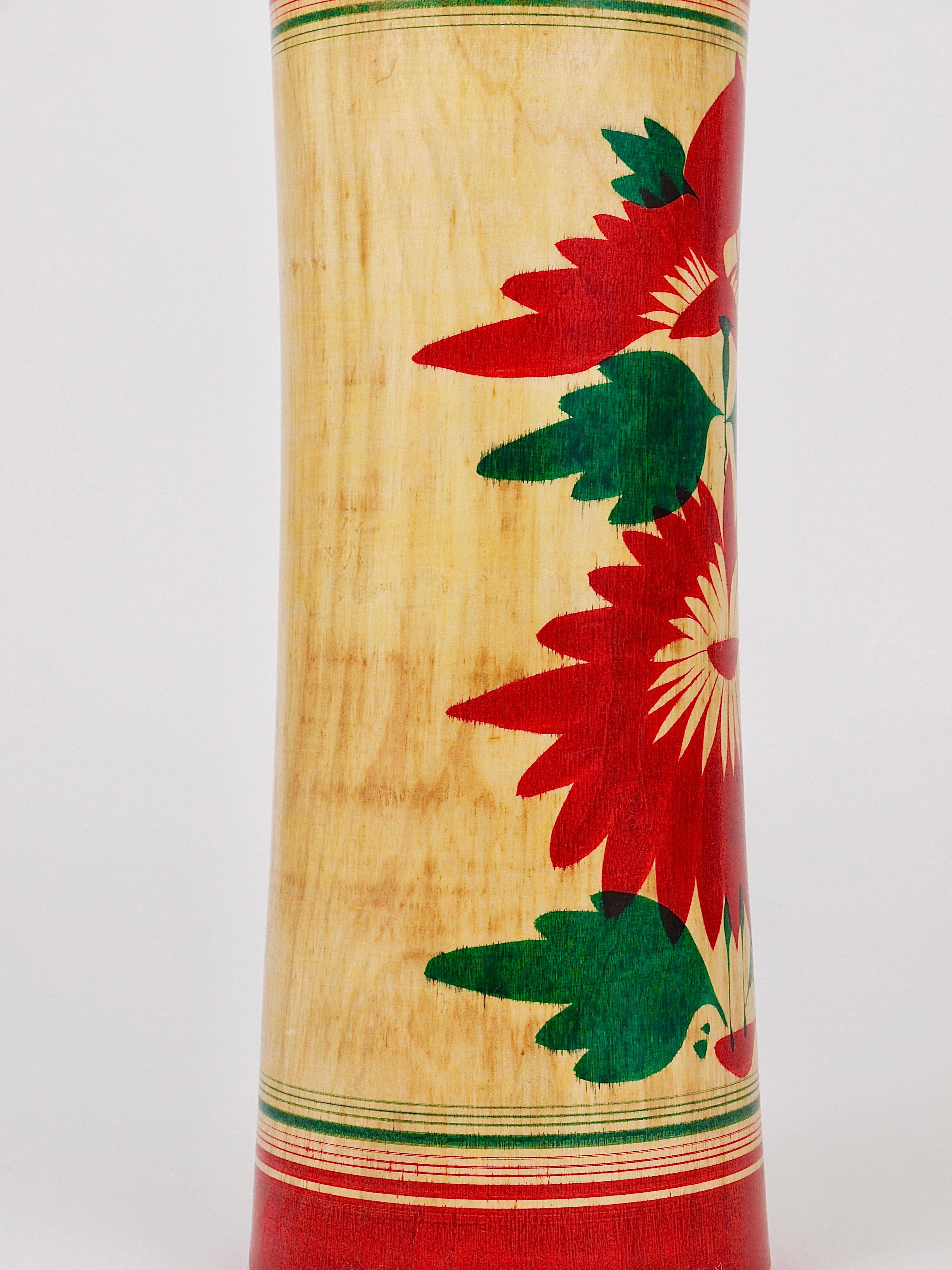 Decorative Kokeshi doll sculpture from Naruko, northern Japan, hand-painted.