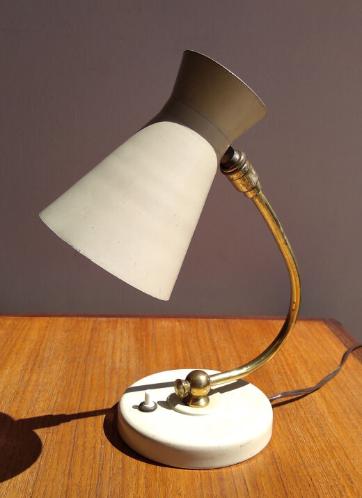 Casserole cream diabolo and brass lamp 1960