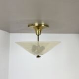 Modernist brass and glass Ceiling Flushmount Light, Italy 1950s