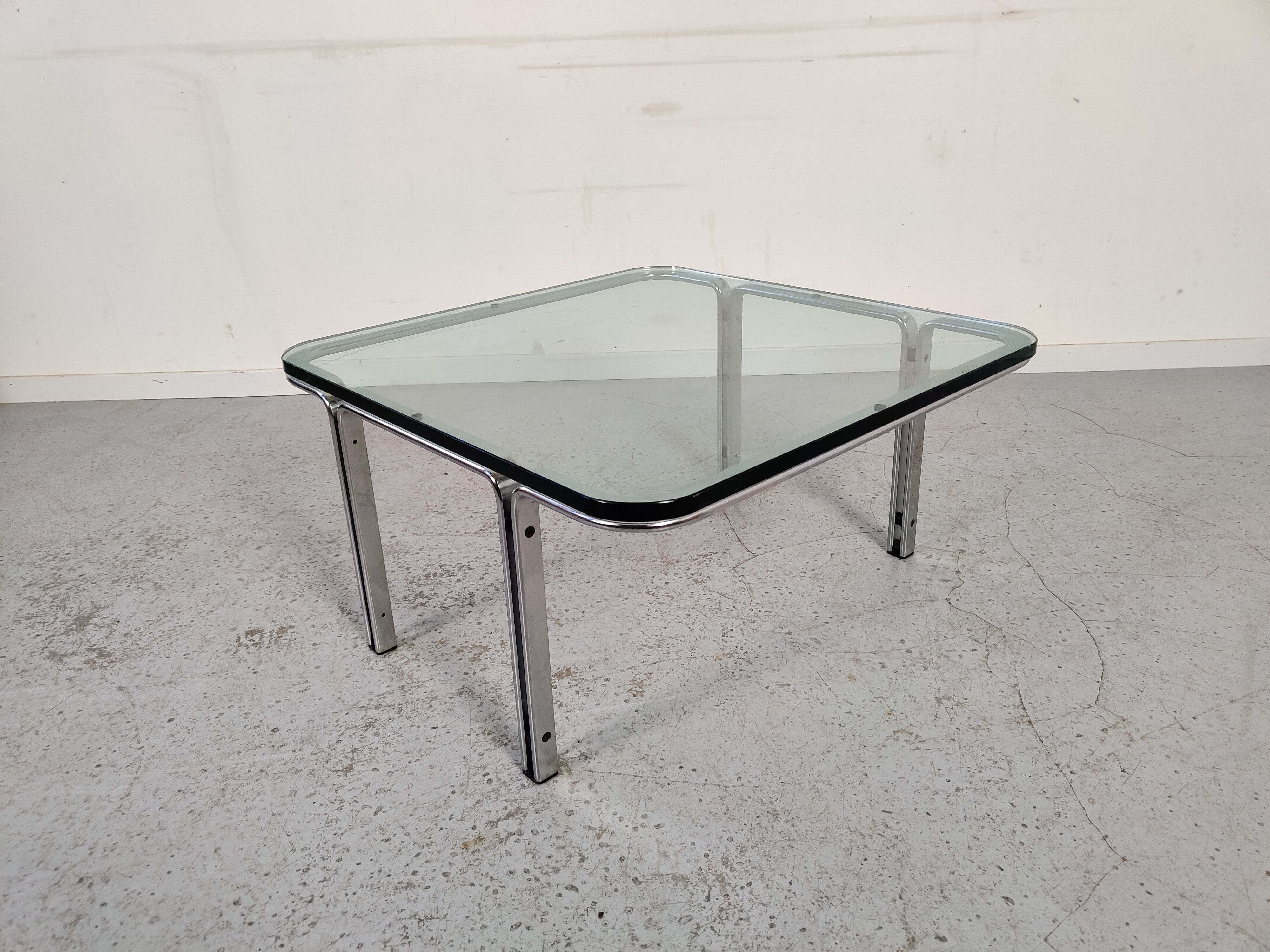 Horst Brüning coffee table for Kill International, glass and metal 70s