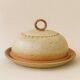 Cloche à fromage artisanale en grès pyrité avec son plat, années 70-80