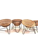 Set of 4 rattan pod chairs 60s