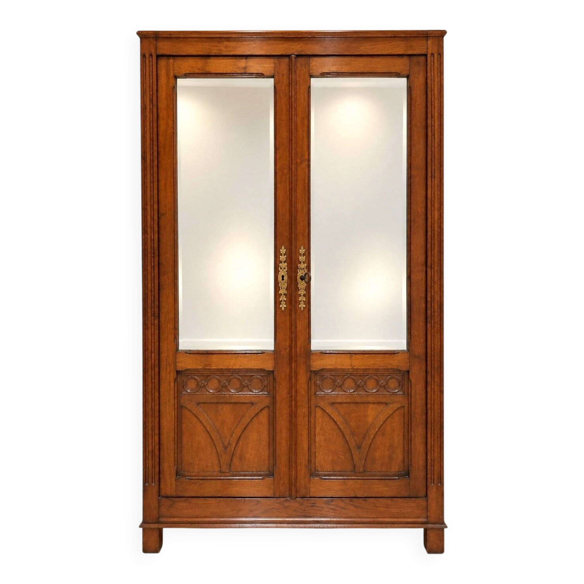Two-door wardrobe – Art Nouveau – Solid oak – Bevelled mirrors