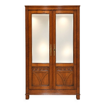 Armoire à glace deux portes – Art Nouveau – Chêne massif – Miroirs biseautés