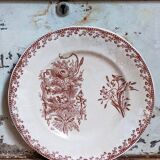 Sept assiettes à dessert terre de fer aux oiseaux f.f.Pexonne fin XIX ème