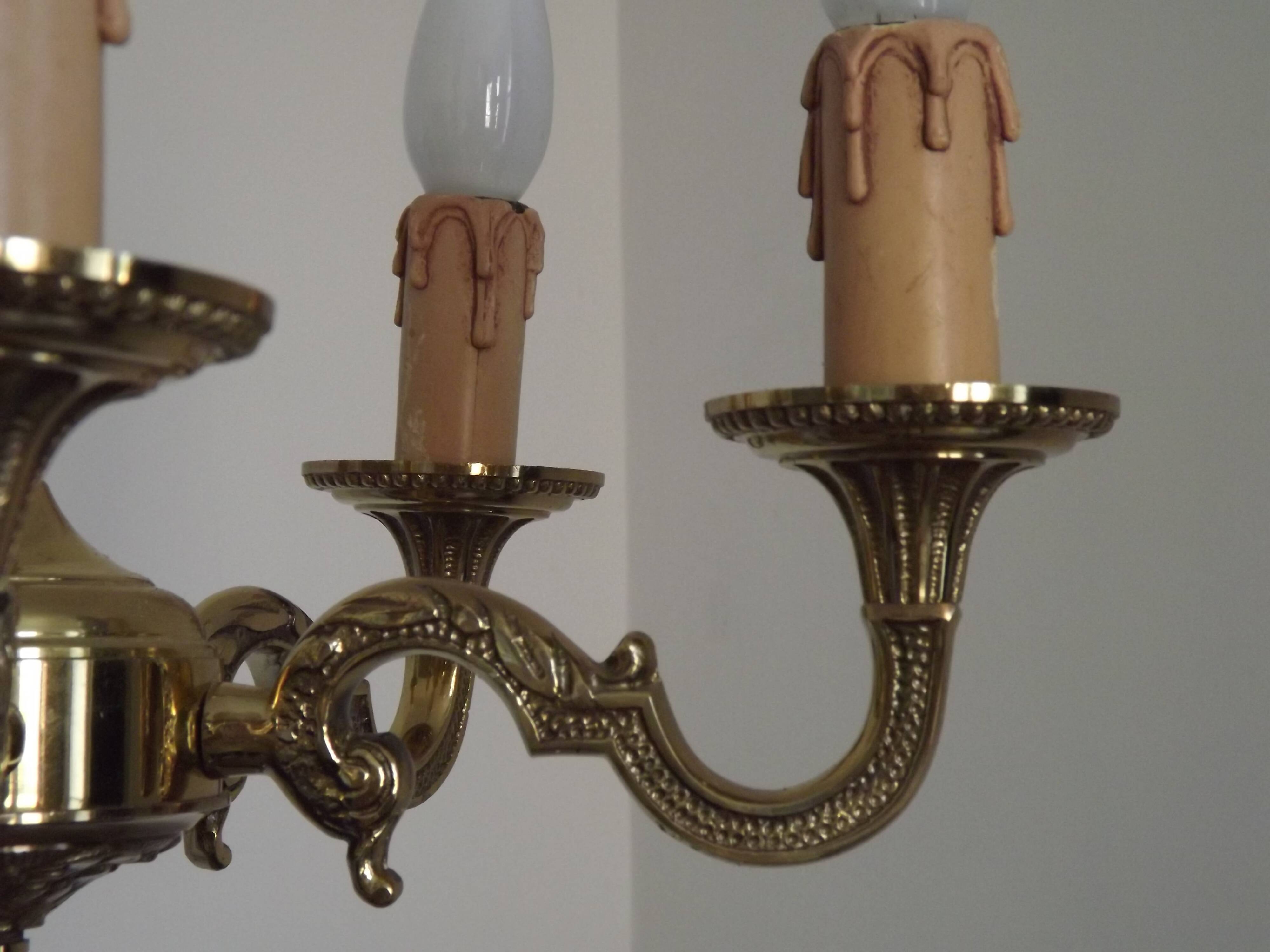 French Vintage 5 Light Quality Brass Chandelier with Scroll Acanthus Arms 5452