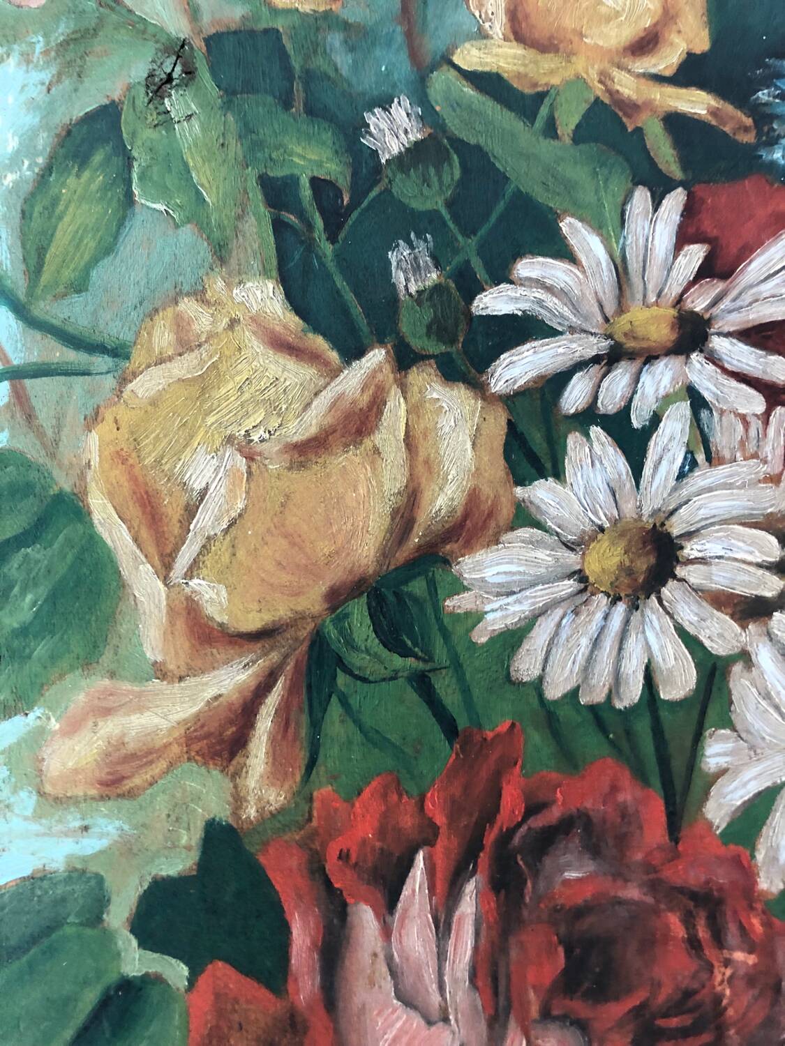 Tableau huile sur panneau bouquet début XXeme.