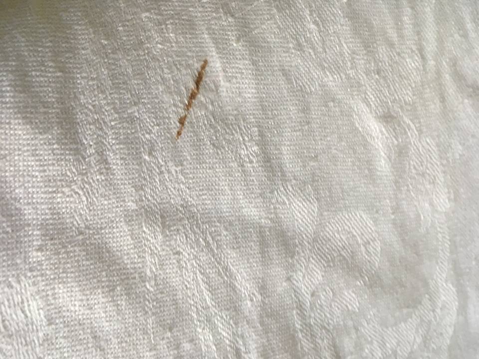 Old tablecloth damask monogrammed m n cross-stitch