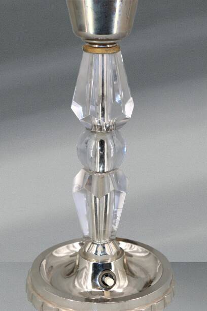 Art Deco Silver Table Lamp in Chrome Brass & Glass