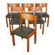 Set of 6 solid elm and leather chairs by Self, 1980.