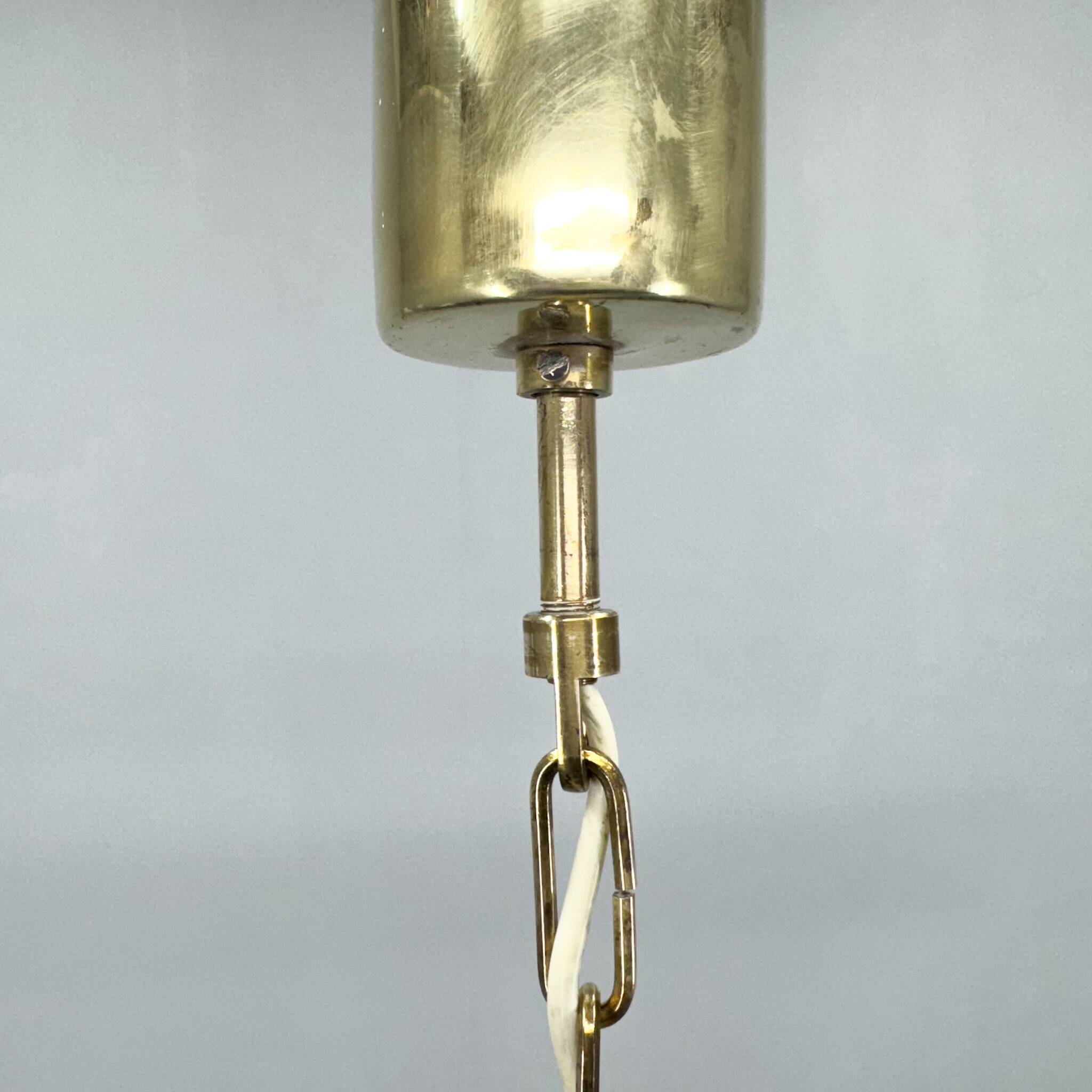 1970s Brass & Pressed Glass Chandelier, Czechoslovakia