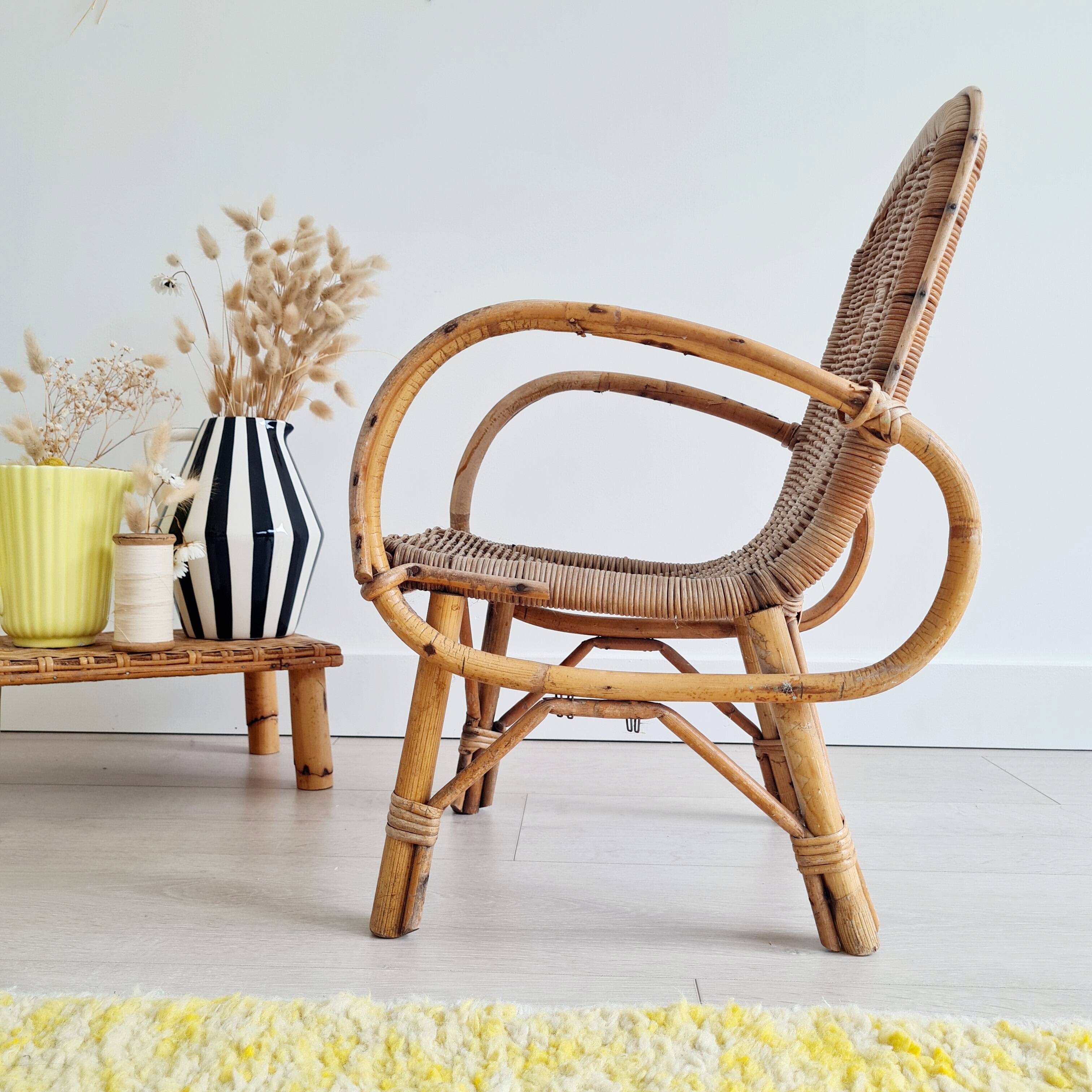 Fauteuil ancien enfant en rotin