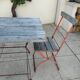Table and 4 Bistro Guinguette chairs, antique circa 1900.