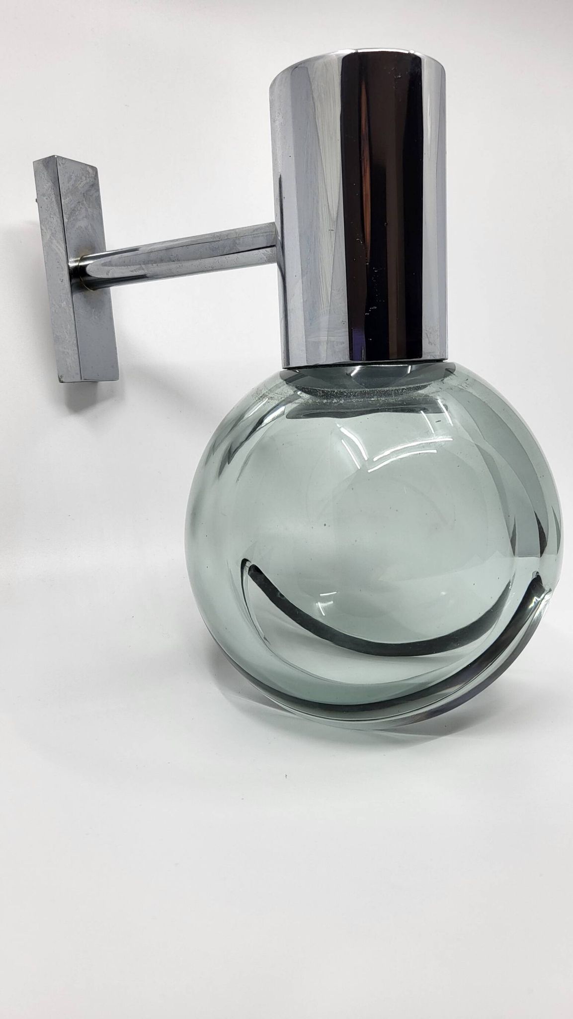Glass and chrome wall lamp Eye Ball design Space Age Italy 1970