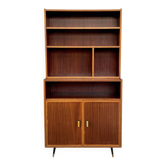 Bibliothèque en acajou — rangement fermé et casiers ouverts, sur mesure, années 60