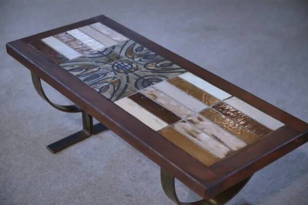Ceramic and fir coffee table, 1960s