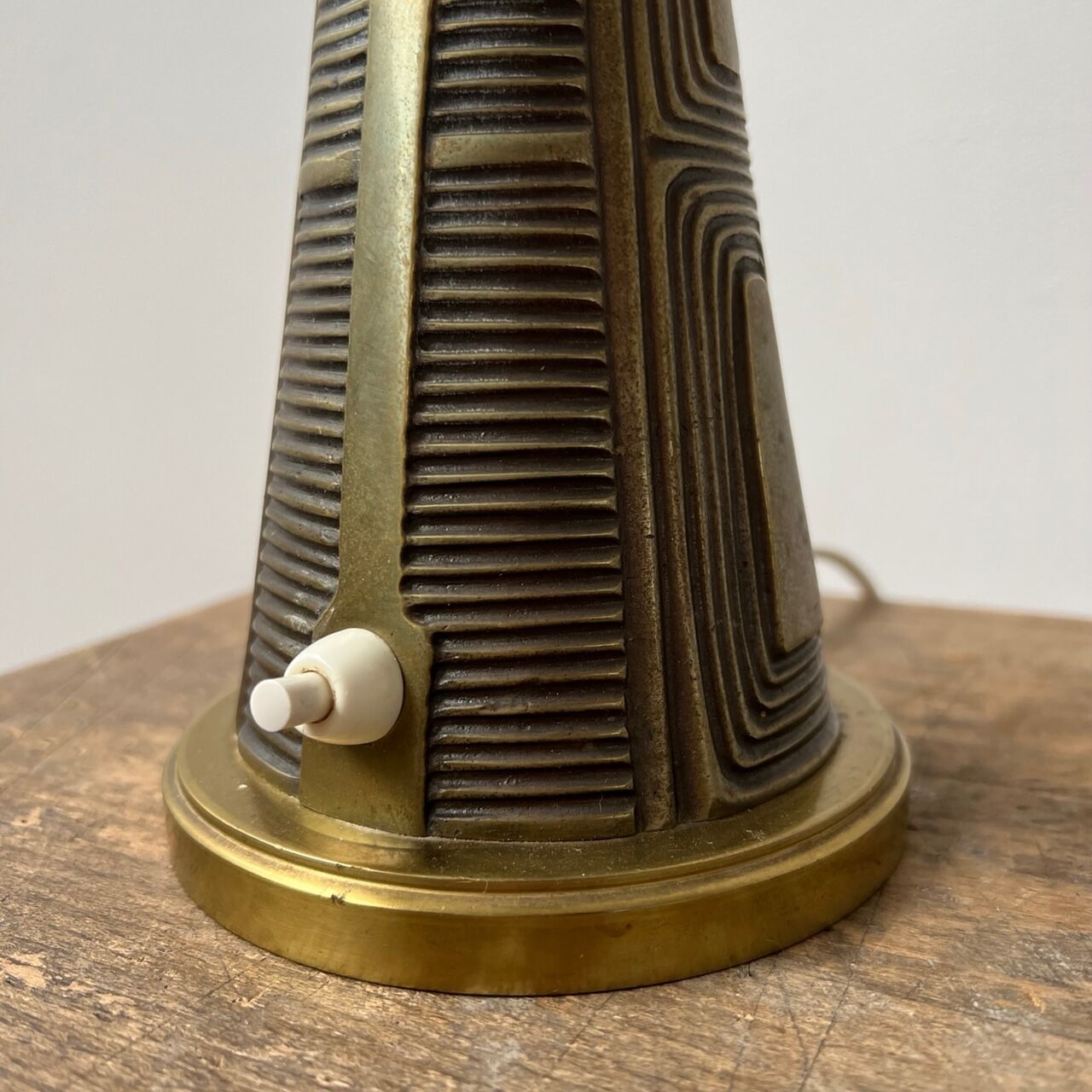 Sonja Katzin Mid-Century Brass and Opaline Glass Table Lamp