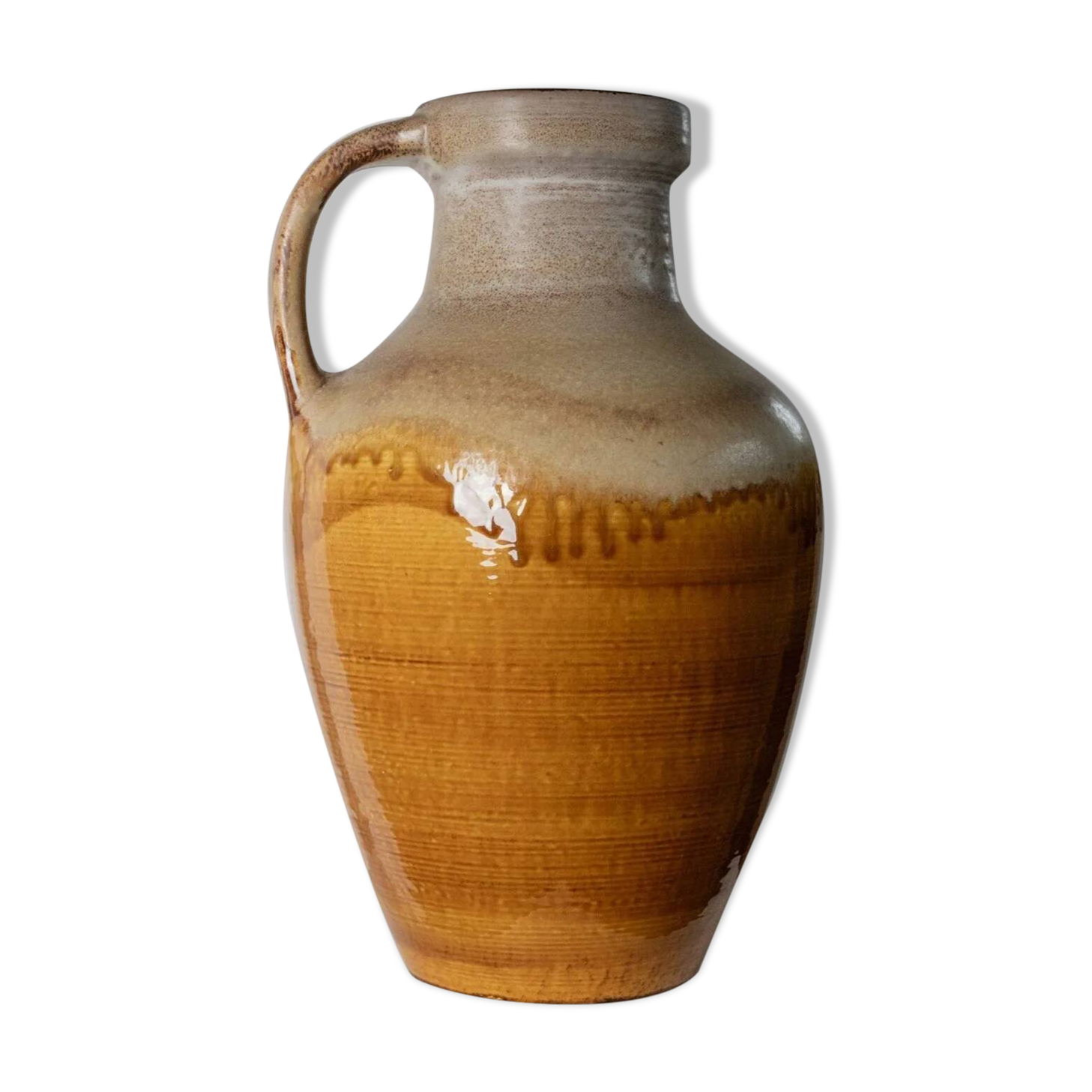 XXL Scheurich ceramic vase with beige-brown gradient glaze, jug with handle, 1970s Germany, vintage country-house decor