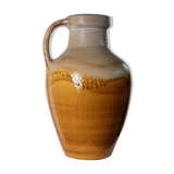 XXL Scheurich ceramic vase with beige-brown gradient glaze, jug with handle, 1970s Germany, vintage country-house decor