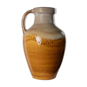 XXL Scheurich ceramic vase with beige-brown gradient glaze, jug with handle, 1970s Germany, vintage country-house decor