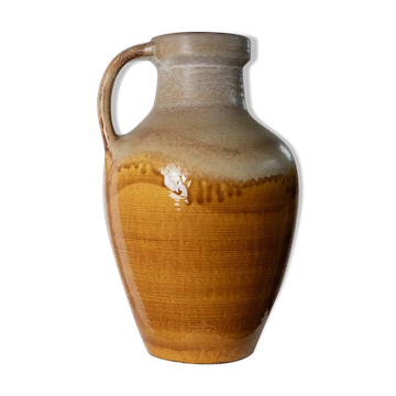 XXL Scheurich ceramic vase with beige-brown gradient glaze, jug with handle, 1970s Germany, vintage country-house decor