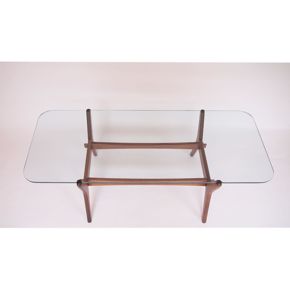 Vintage Scandinavian glass & wood coffee table