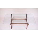 Vintage Scandinavian glass & wood coffee table