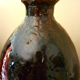 Ceramic vase, chamotte terracotta, enamelled, signature to be identified, vintage
