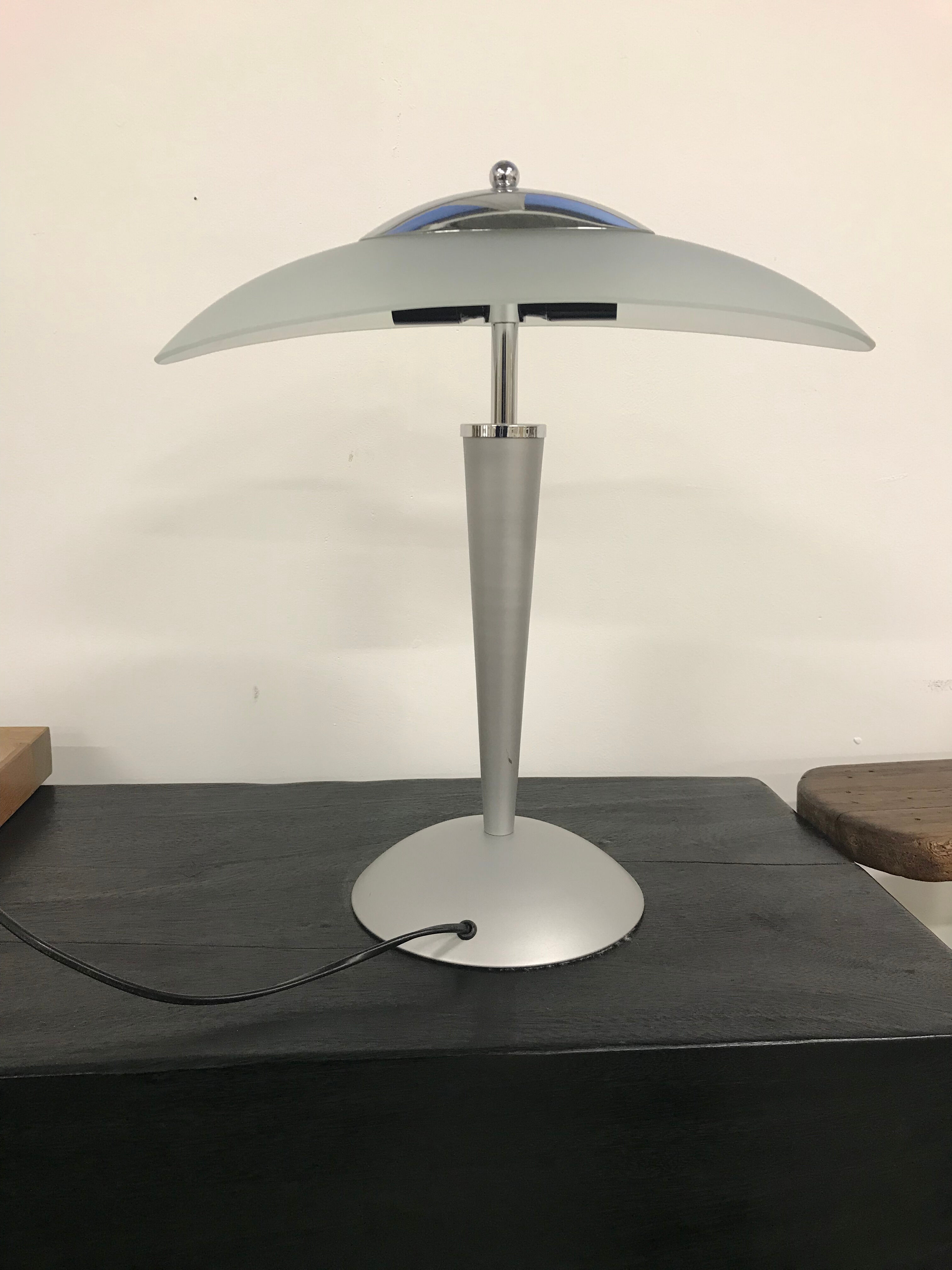 Gray lamp with oval frosted glass lampshade
