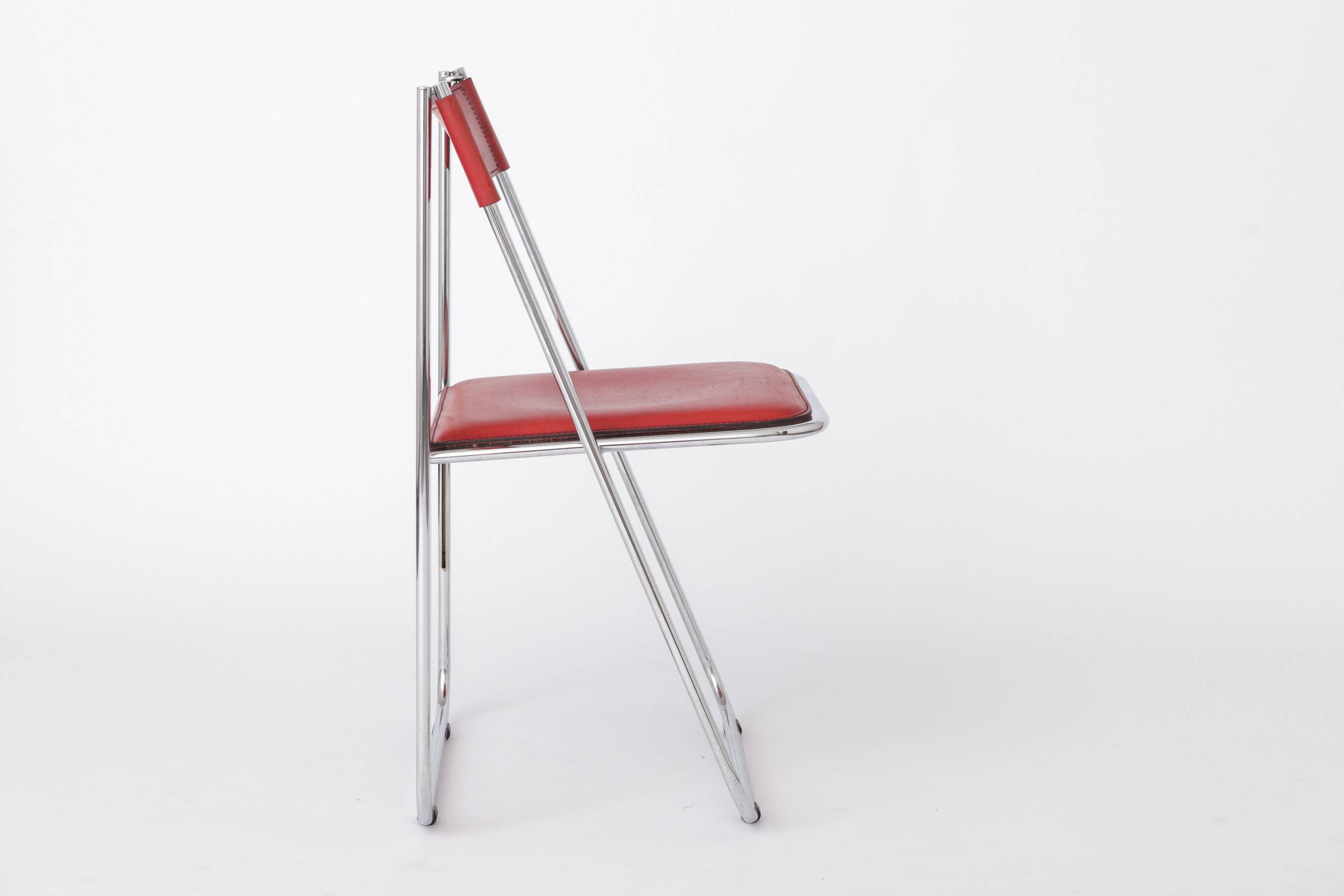 Tamara Folding Chair by Arrben Italy 1970s | Chrome Frame & Red Leather |