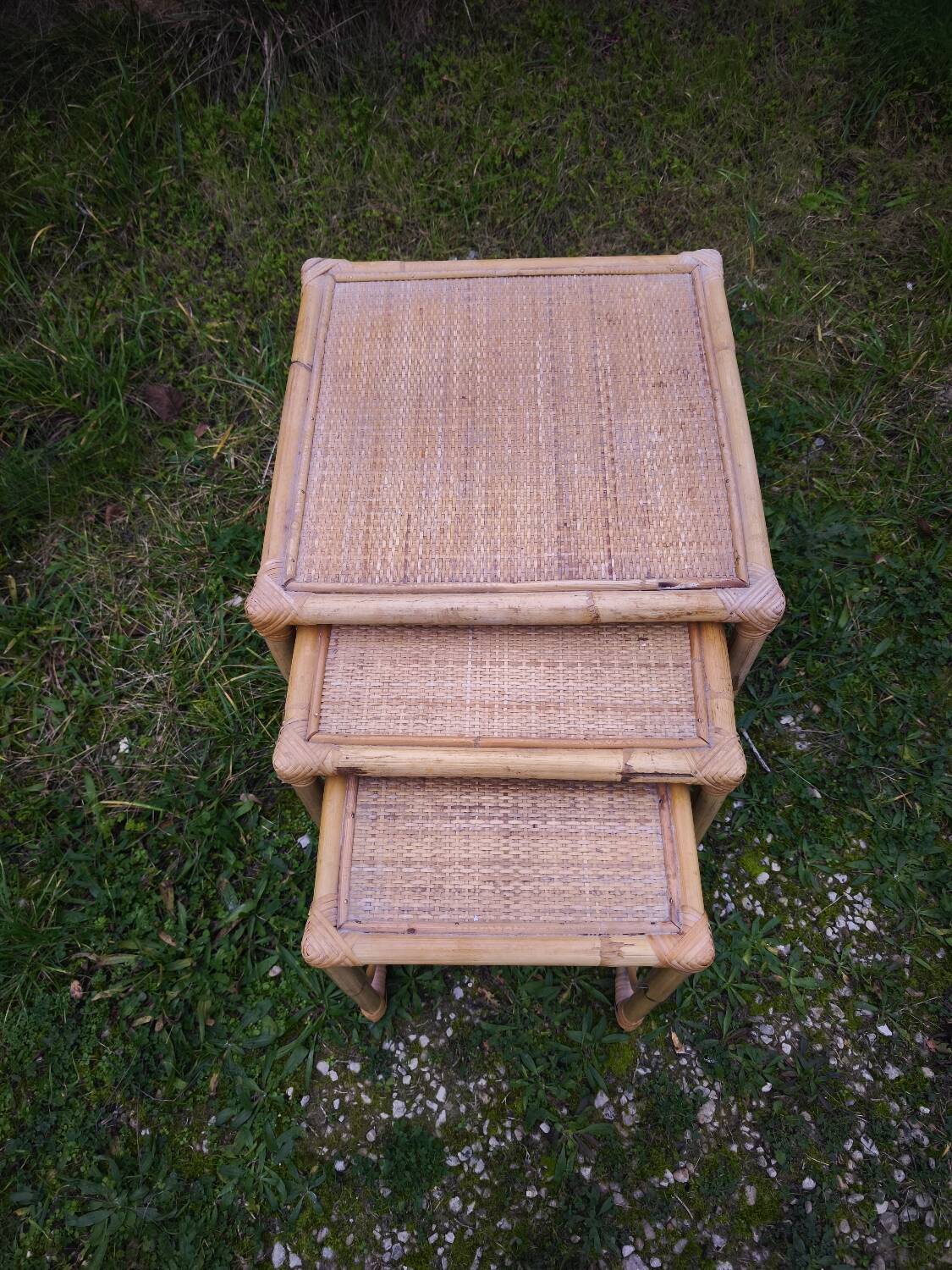 3 nesting rattan tables