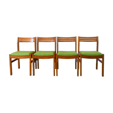 Set of 4 Scandinavian beech wood chairs, green wool, 1960.